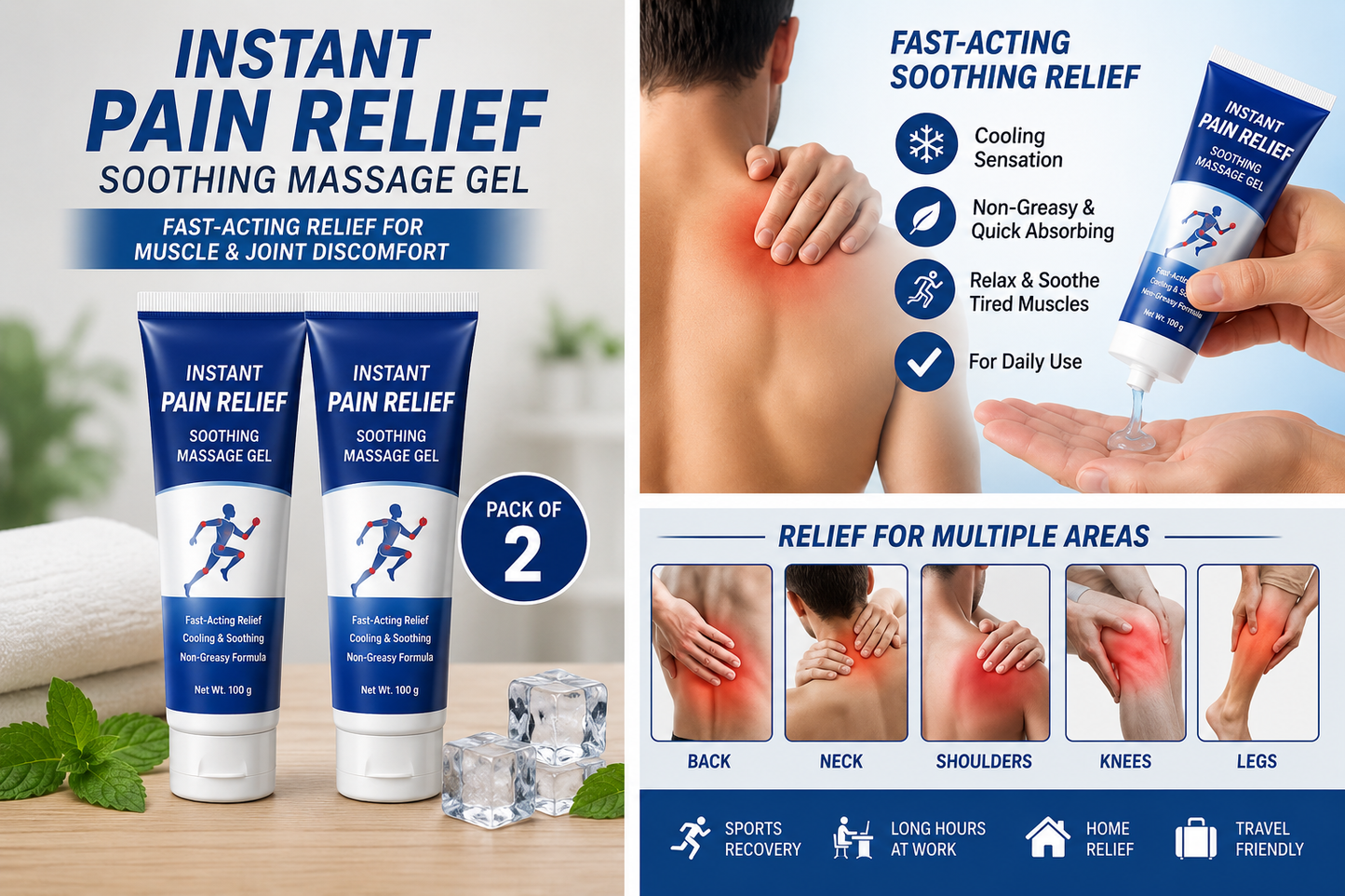 Instant Pain Relief Soothing Massage Gel (Pack of 2)