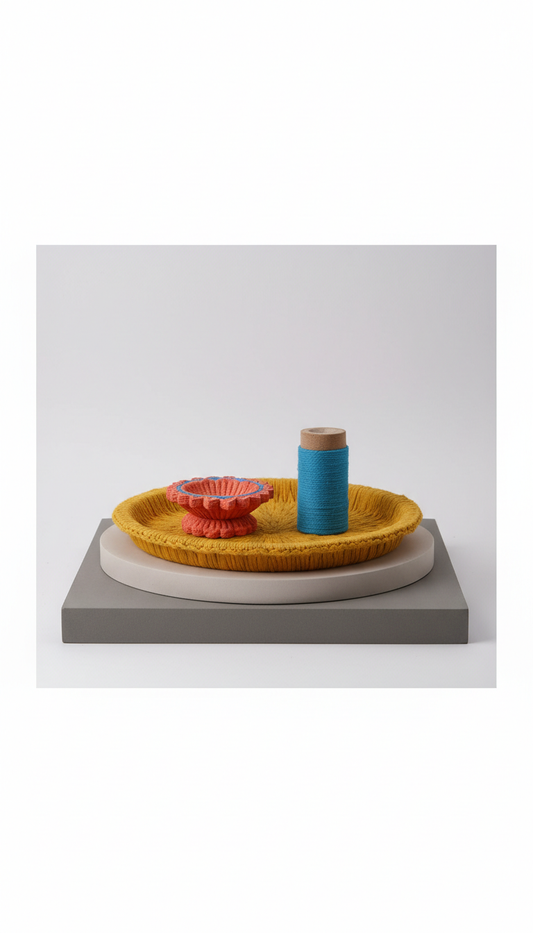 Cotton pooja thali set with diya and incense holder