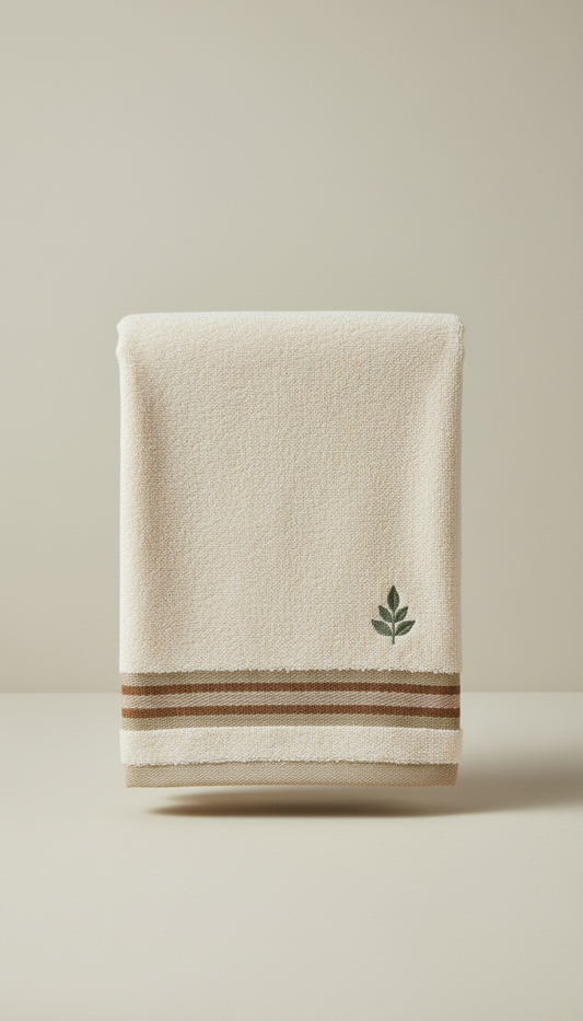 Cotton bath towel with woven border